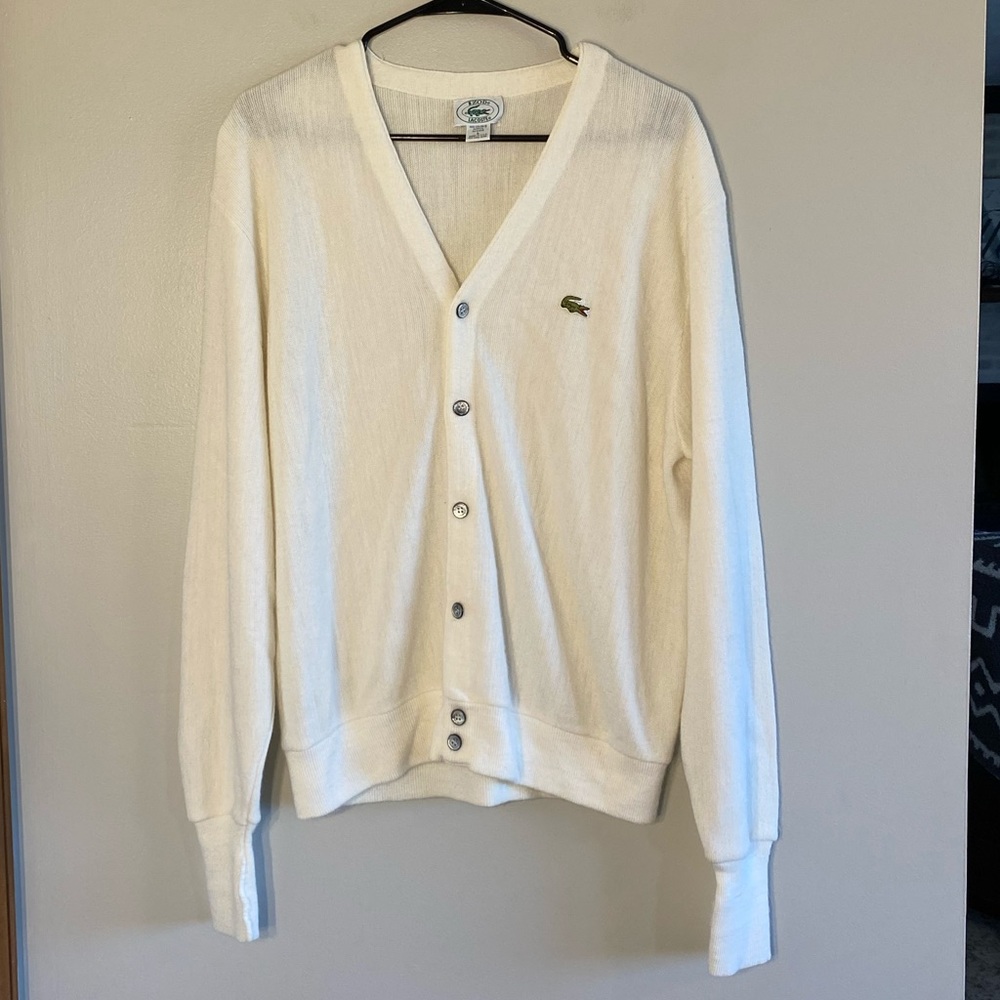 IZOD Lacoste Men's Vintage Cream Color Cardigan Sweater